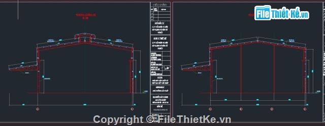 File cad nhà xưởng,cad nhà kho,cad nhà xưởng sản xuất,nhà kho 20x70m,kết cấu thép