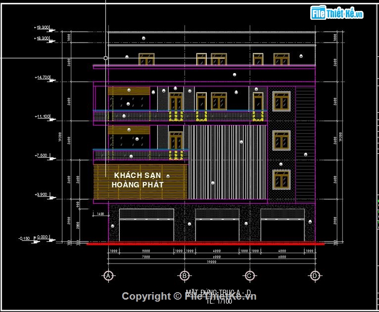 bản vẽ khách sạn,bản vẽ nhà nghỉ,file cad khách sạn,file cad nhà nghỉ 4 tầng,kiến trúc nhà nghỉ