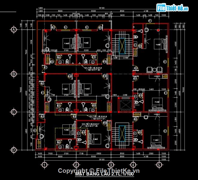 bản vẽ khách sạn,bản vẽ nhà nghỉ,file cad khách sạn,file cad nhà nghỉ 4 tầng,kiến trúc nhà nghỉ