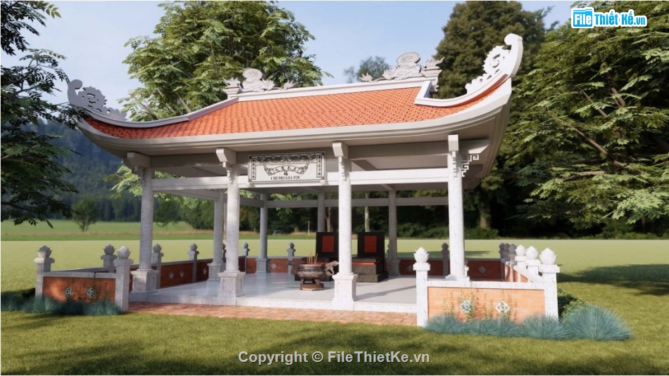 khu mộ,Bản vẽ Cad,lăng mộ gia tộc,phối cảnh lăng mộ,song lập,mộ đôi