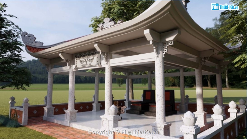 khu mộ,Bản vẽ Cad,lăng mộ gia tộc,phối cảnh lăng mộ,song lập,mộ đôi