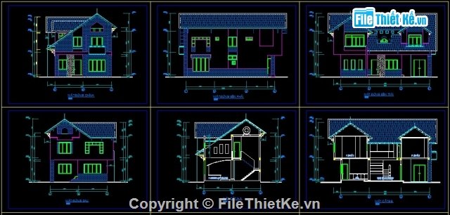 biệt thự 8x13.5,bản vẽ biệt thự 2 tầng,biệt thự đẹp 2 tầng