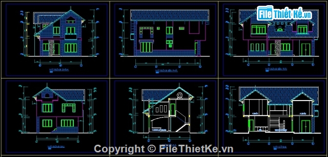 biệt thự 8x13.5,bản vẽ biệt thự 2 tầng,biệt thự đẹp 2 tầng