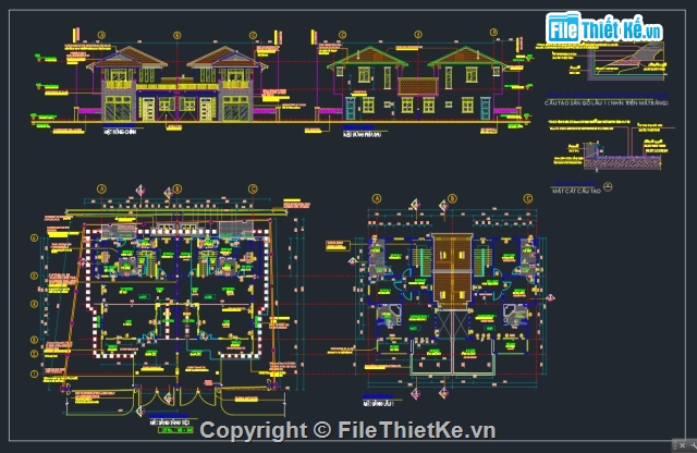 Biệt thự đôi,Biệt thự song lập,Biệt thự 2 tầng,Bản vẽ biệt thự song lập