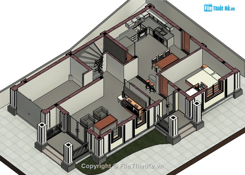 biệt thự 2 tầng,bản vẽ biệt thự 2 tầng revit,biệt thự tân cổ điển 2 tầng revit