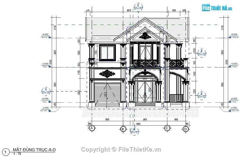 biệt thự 2 tầng,bản vẽ biệt thự 2 tầng revit,biệt thự tân cổ điển 2 tầng revit