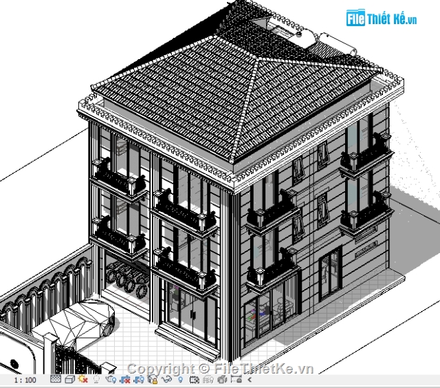 kiến trúc 3 tầng,nhà 3 tầng,bản vẽ revit biệt thự 3 tầng,biệt thự 3 tầng 9x11.2m,biệt thự 3 tầng