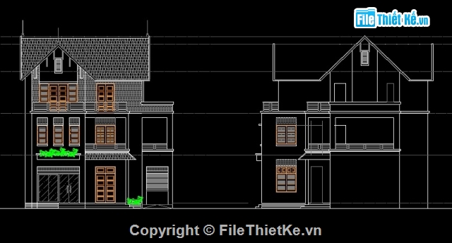 Bản vẽ kiến trúc biệt thự 3 tầng KT 11x13m,biệt thự 3 tầng 11x13m,bản vẽ cad biệt thự 3 tầng KT 11x13m