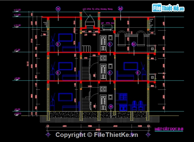 kiến trúc biệt thự,Bản vẽ kiến trúc biệt thự,biệt thự kích thước 11x12m,biệt thự cổ điển 3 tầng