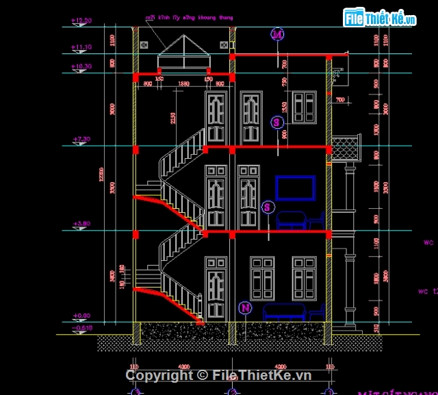 kiến trúc biệt thự,Bản vẽ kiến trúc biệt thự,biệt thự kích thước 11x12m,biệt thự cổ điển 3 tầng