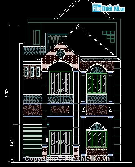 Bản vẽ kiến trúc biệt thự,Bản vẽ nhà phố,nhà phố kích thước 9 x 20m,nhà phố 2.5 tầng
