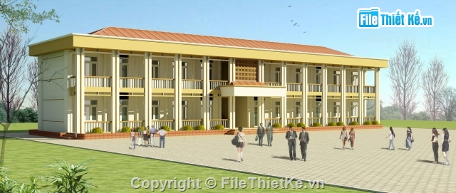 điện nước trường học,khối lớp học 2 tầng,bản vẽ trường học,phối cảnh trường học