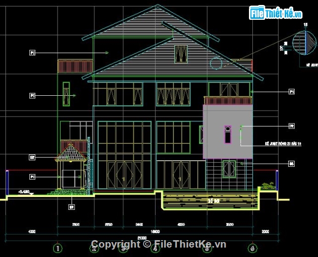 biệt thự 4 tầng,bản vẽ nhà 4 tầng,nhà 4 tầng mái thái,biệt thự 11x15m