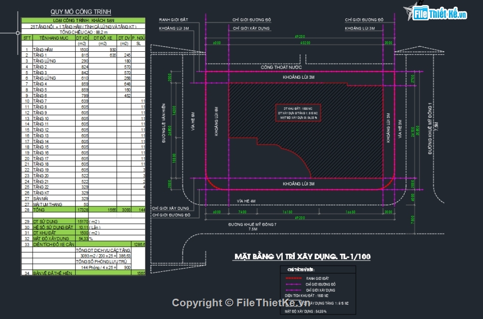 thiết kế khách sạn,bản vẽ khách sạn,file cad khách sạn 22 tầng,file cad khách sạn