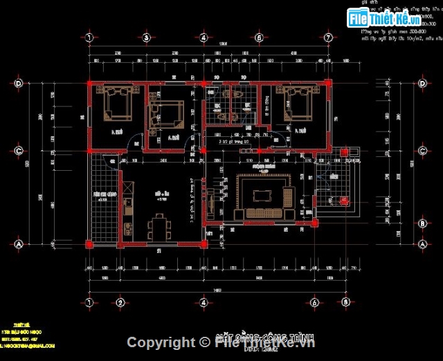 bản vẽ nhà trệt,nhà trệt mái thái,nhà trệt 3 phòng ngủ