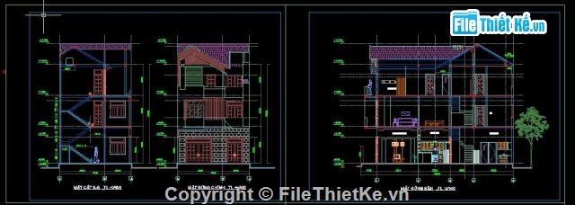 kiến trúc 3 tầng,nhà 3 tầng,3 tầng,Bản vẽ kiến trúc nhà 3 tầng kích thước 7.6m x 16.2