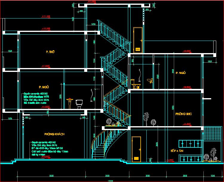 kiến trúc nhà ở,kiến trúc 4 tầng rưỡi,nhà phố kích thước 4 x 15m