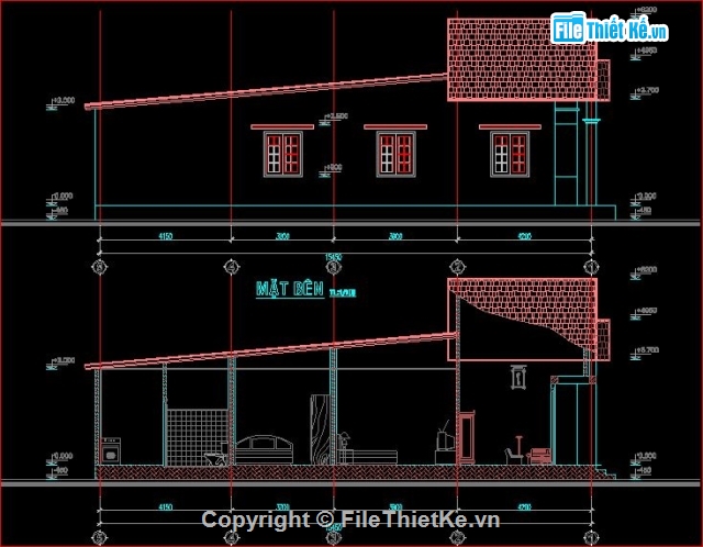 nhà ở 4.5x15.4m,mẫu nhà trệt,bản vẽ nhà trệt