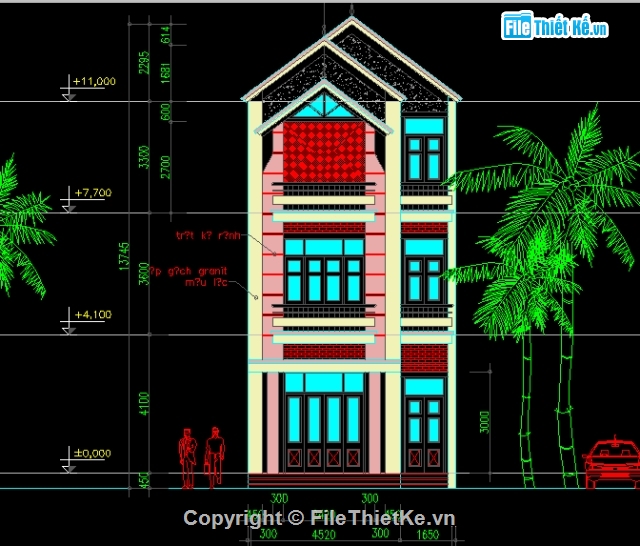 Bản vẽ chi tiết,Kiến trúc nhà phố,Bản vẽ nhà phố,nhà phố 6.17x17.52m