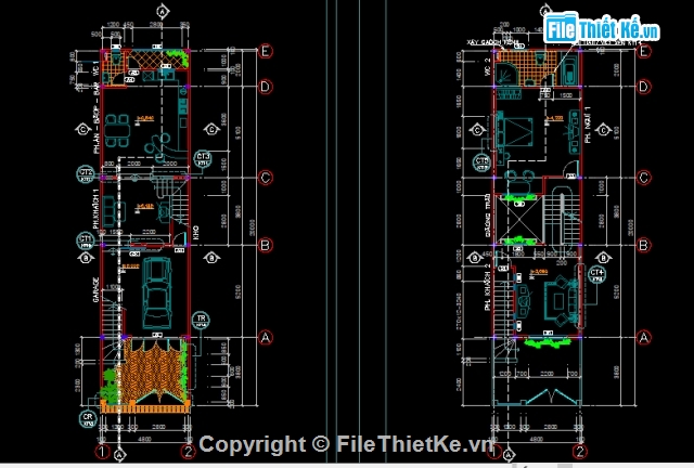 Bản vẽ,Bản vẽ nhà phố,nhà phố 5 x 20m,mặt tiền 5m,nhà phố 3 tầng