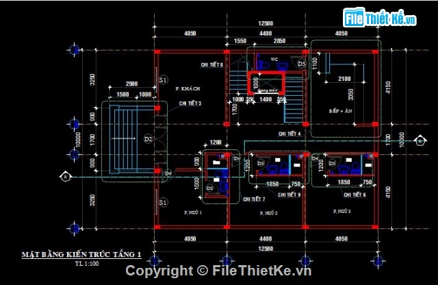 Bản vẽ thi công khách sạn 10x12.5m,Bản vẽ khách sạn 1 tầng hầm 5 tầng nổi,Bản vẽ khách sạn 6 tầng kèm dự toán,khách sạn 5 tầng,khách sạn tân cổ điển 5 tầng