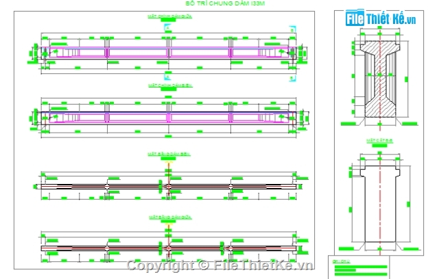 Bản vẽ,mẫu,dầm I 33m,Bản vẽ Cầu dầm 33m,dầm căng sau,Bản vẽ dầm