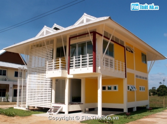 nhà 2 tầng mái thái,kiểu nhà mái thái,nhà mái thái đẹp