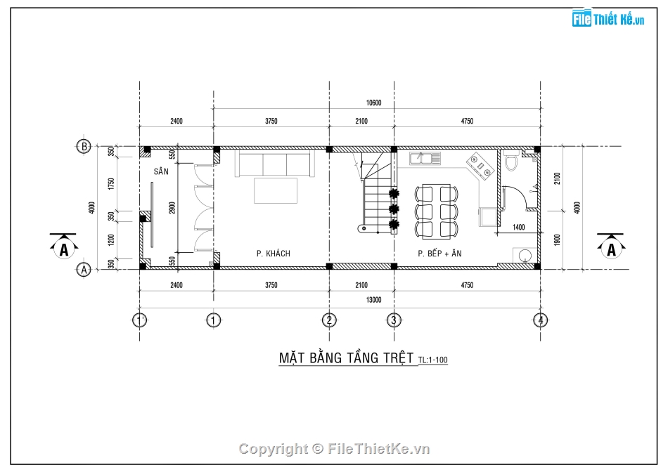 nhà phố 3 tầng,kiến trúc nhà phố 3 tầng,nhà phố 3 tầng 4x13m,bản vẽ nhà phố 3 tầng