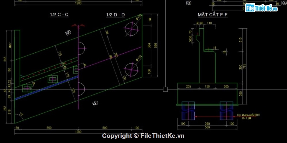 Bản vẽ 3D mố chữ U nghiêng trục,Bản vẽ AutoCAD mố chữ U cầu chéo,Bản vẽ mố BTCT chữ U chéo