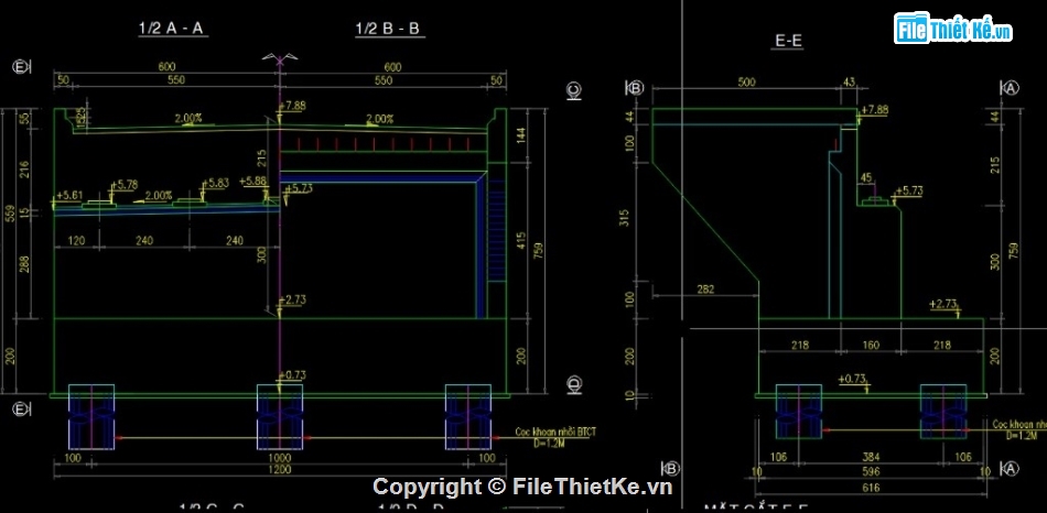 Bản vẽ 3D mố chữ U nghiêng trục,Bản vẽ AutoCAD mố chữ U cầu chéo,Bản vẽ mố BTCT chữ U chéo