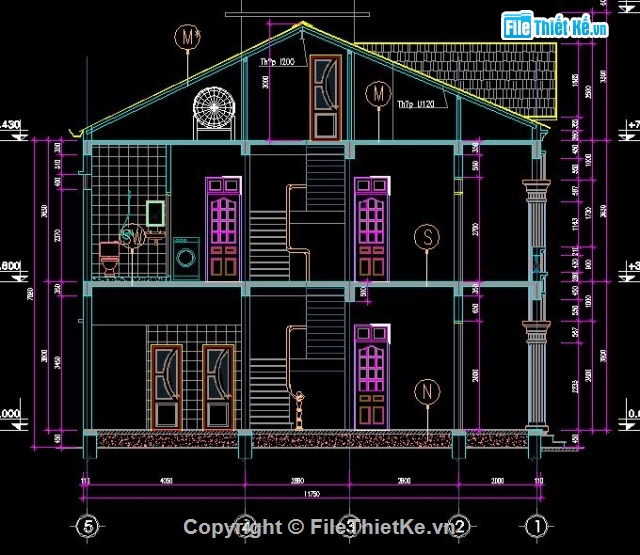 bản vẽ nhà 2 tầng,nhà kích thước 10 x 14m,nhà 2 tầng mái ngói