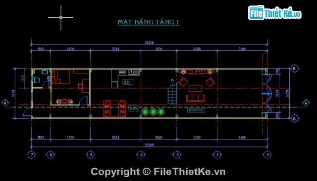 kiến trúc 3 tầng,nhà 3 tầng,3 tầng,Bản vẽ nhà 3 tầng,nhà kích thước 5m x 23.5m