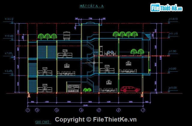 kiến trúc 3 tầng,nhà 3 tầng,3 tầng,Bản vẽ nhà 3 tầng,nhà kích thước 5m x 23.5m