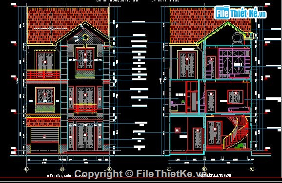 kiến trúc 3 tầng,nhà 3 tầng,nhà 3 tầng kích thước 8m x 20.4m,Bản vẽ nhà 3 tầng