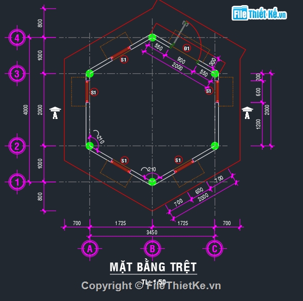 nhà bảo vệ,bản vẽ autocad nhà bảo vệ,bản vẽ nhà bảo vệ lục giác