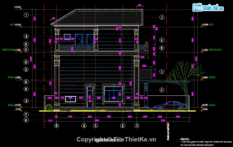 Bản vẽ nhà biệt thự 3 tầng hiện đại,kt 12.8x16m,kết cấu,điện nước,kiến trúc,nhà đẹp