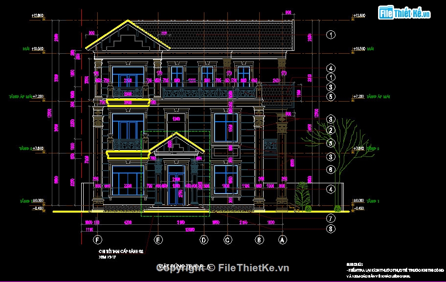 Bản vẽ nhà biệt thự 3 tầng hiện đại,kt 12.8x16m,kết cấu,điện nước,kiến trúc,nhà đẹp