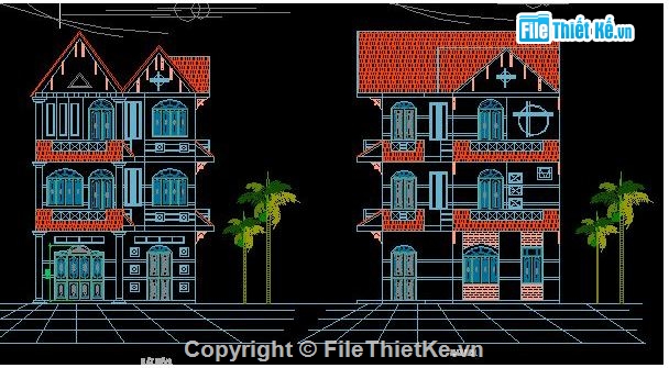 kết cấu biệt thự,biệt thự đẹp,biệt thự 3 tầng,kiến trúc biệt thự,Bản vẽ nhà biệt thự 3 tầng kích thước 9x 9.8m