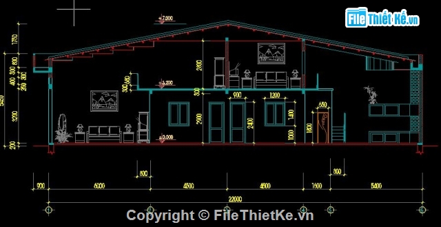 Bản vẽ nhà cấp 4 có gác lửng kích thước 4m x 22m đầy đủ kiến trúc ...