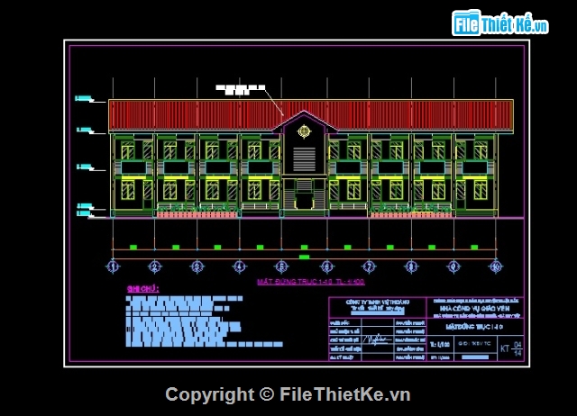 bản vẽ nhà công vụ 9x35m,bản vẽ nhà công vụ,file cad nhà công vụ