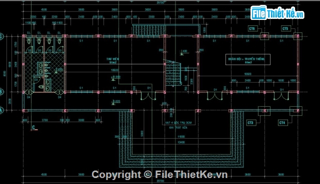 Thư viện 2 tầng 8x29.7m,nhà hành chính 2 tầng,Thư viện trường học,bản vẽ thư viện hành chính