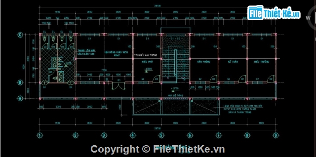 Thư viện 2 tầng 8x29.7m,nhà hành chính 2 tầng,Thư viện trường học,bản vẽ thư viện hành chính