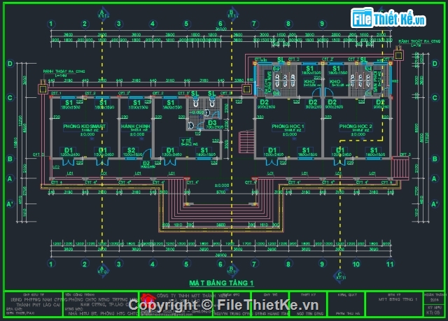 Trường mầm non 2 tầng,bản vẽ trường học 2 tầng,trường mầm non 2 tầng 17.82x36m,thiết kế trường mầm non 2 tầng