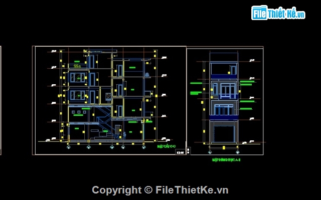 bản vẽ nhà lệch tầng 5.3 x 14.5m cao 4 tầng,nhà lệch tầng 5.3x14.5m,bả vẽ nhà 4 tầng (lệch tầng),nhà lệch tầng mặt tiền 5.3m