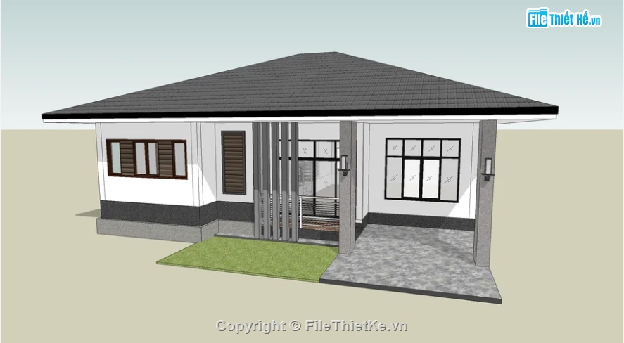 file su nhà 1 tầng,file sketchup nhà 1 tầng,model sketchup nhà 1 tầng,nhà 1 tầng sketchup