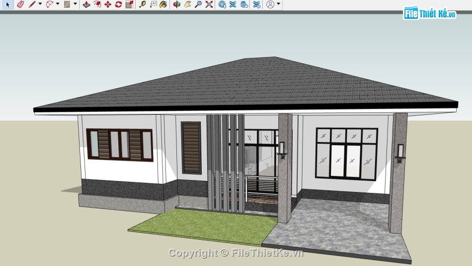 file su nhà 1 tầng,file sketchup nhà 1 tầng,model sketchup nhà 1 tầng,nhà 1 tầng sketchup