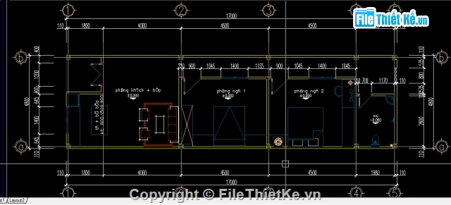 nhà ở cấp 4,1 tầng,nhà ở 4.8x17m,bản vẽ nhà cấp 4