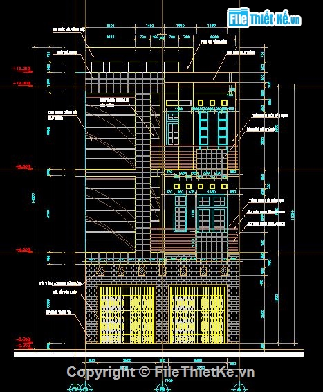 Bản vẽ nhà phố,Nhà phố 3 tầng,nhà 3 tầng có phối cảnh,nhà kích thước 7.4 x 17.8m