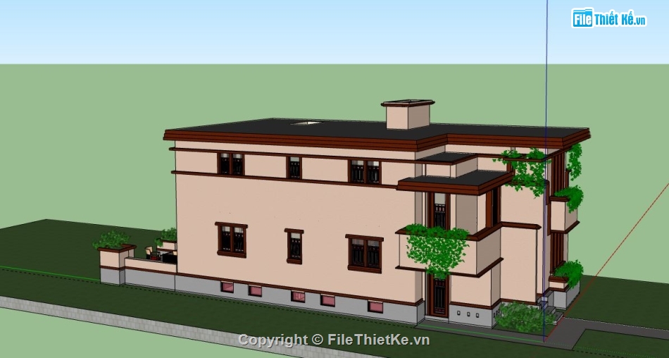 file su nhà phố 2 tầng,mẫu nhà phố 2 tầng sketchup,phối cảnh nhà phố 2 tầng