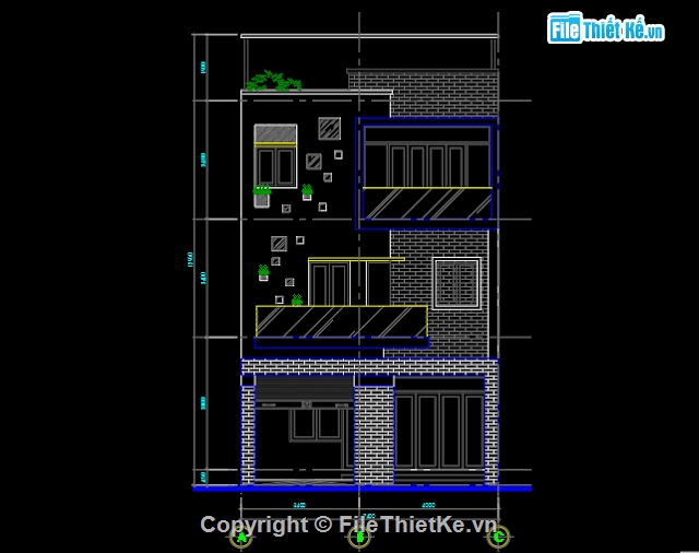 nhà phố 3 tầng,bản vẽ cad nhà phố 3 tầng,Nhà Phố 3 tầng 7.4x17.2m